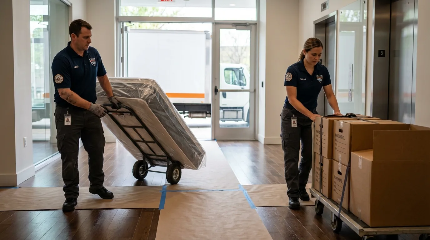 Professional apartment movers loading elevator in Paulsboro, NJ
